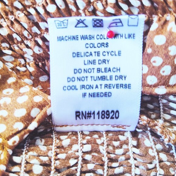 LUCY Paris Nadia Carmel Brown Cream Polka Dot Smocked Waist Wrist Top Sz M NWT - Picture 11 of 11